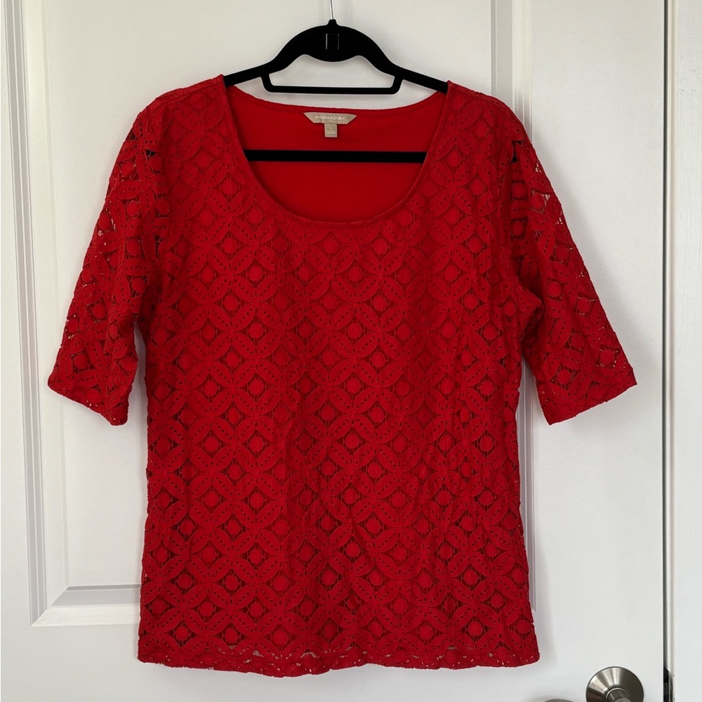 Banana Republic Dark Orange Lace Scoop Neck Top, size large